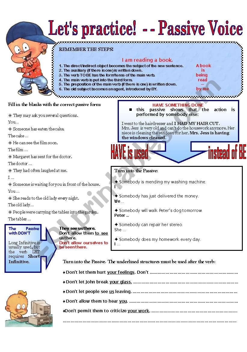 LET´S PRACTICE! - - PASSIVE VOICE - ESL worksheet by domnitza