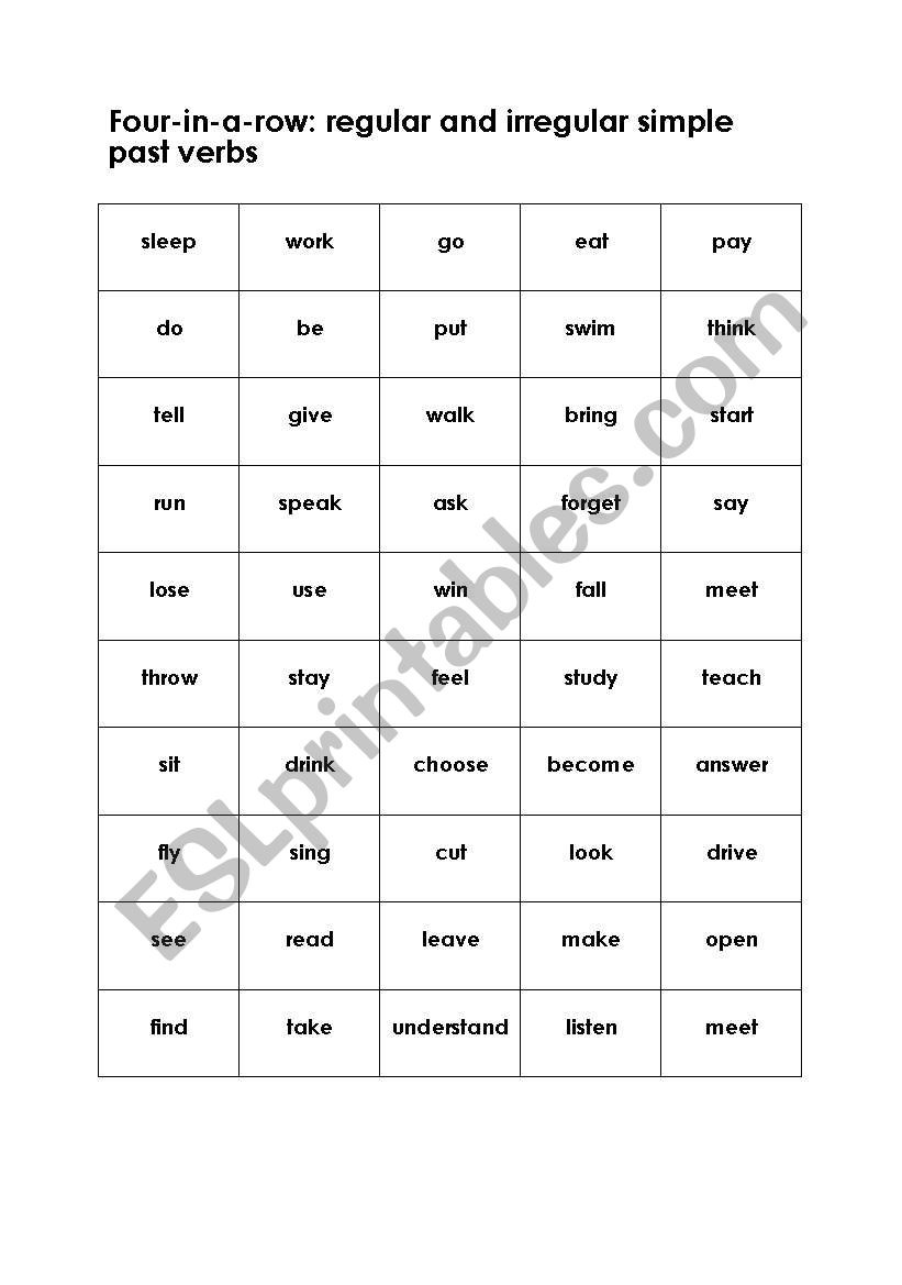 Past Simple Verbs: 4 in a row worksheet