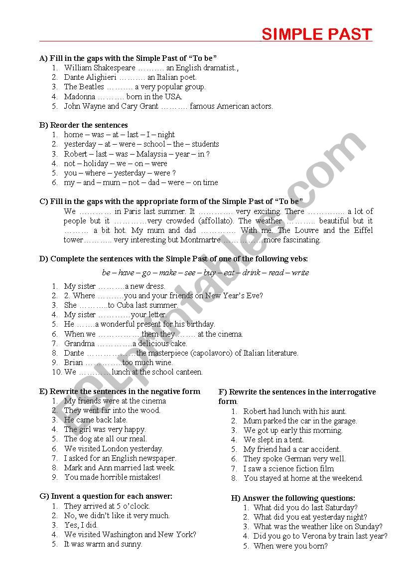 Simple Past  worksheet