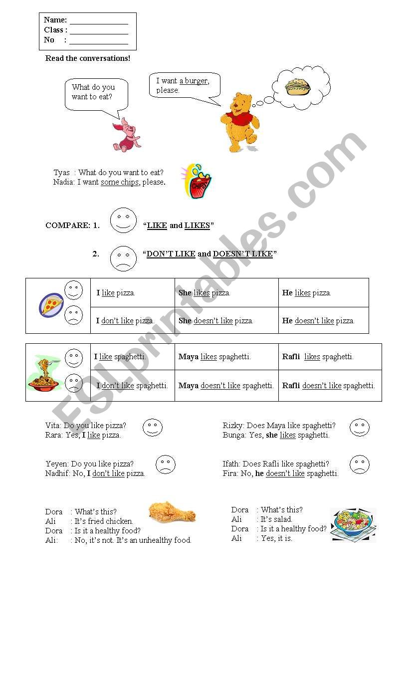 Likes and Dislikes (Food) worksheet