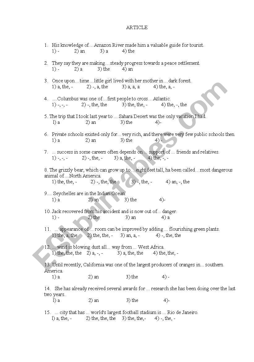 Articles 3 worksheet