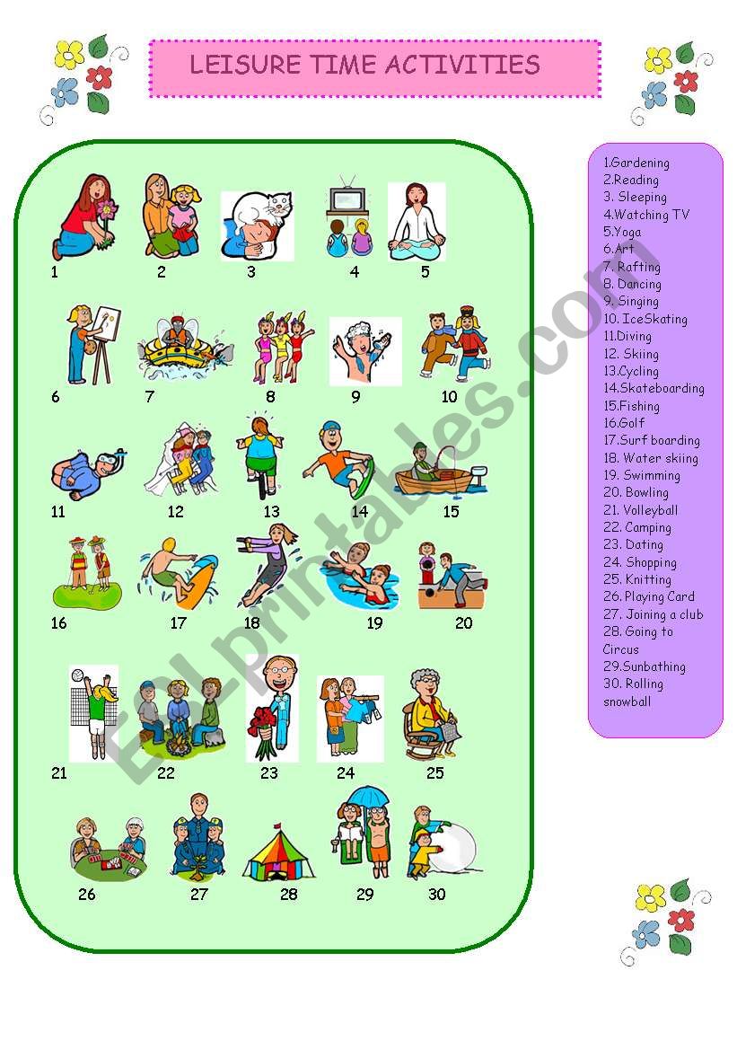 LEISURE TIME ACTIVITIES worksheet