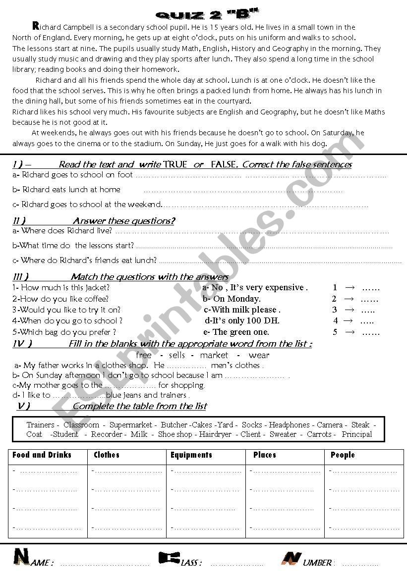 two ready quizzes worksheet