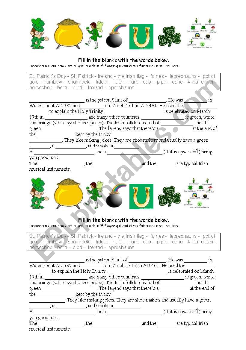 St Patrick worksheet