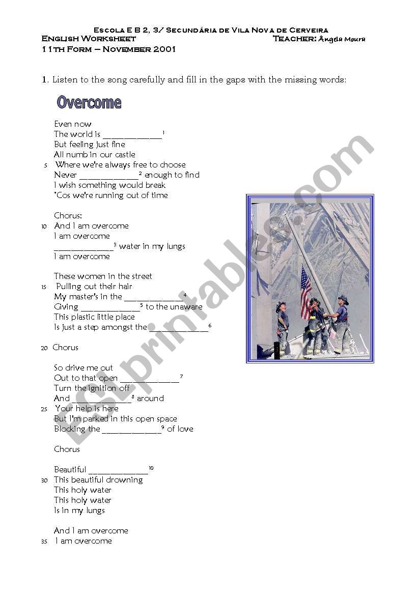 Overcome- lyrics worksheet