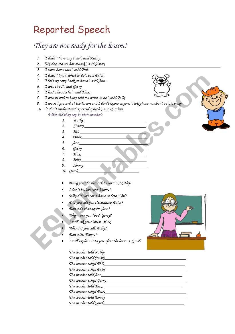 reported speech worksheet