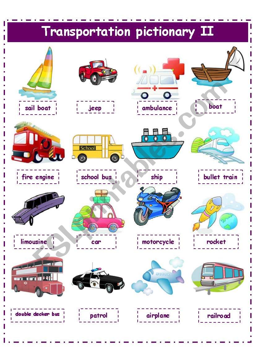 TRANSPORTATION PICTIONARY 2 worksheet