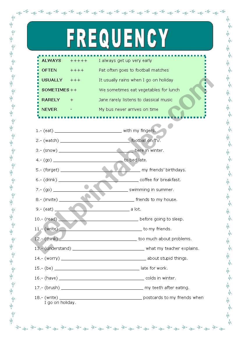 frequency adverbs worksheet