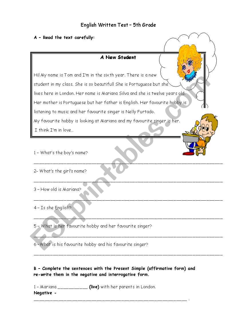 English test - 5th grade worksheet