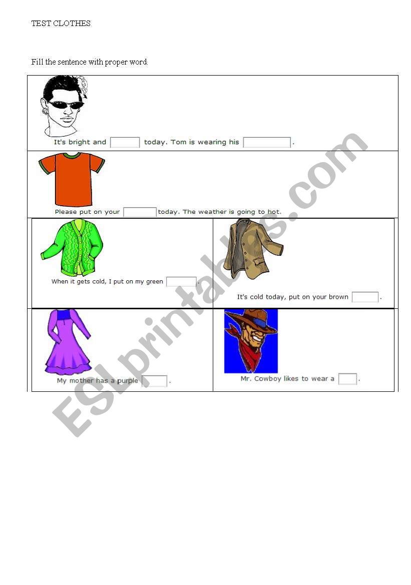 clothes worksheet