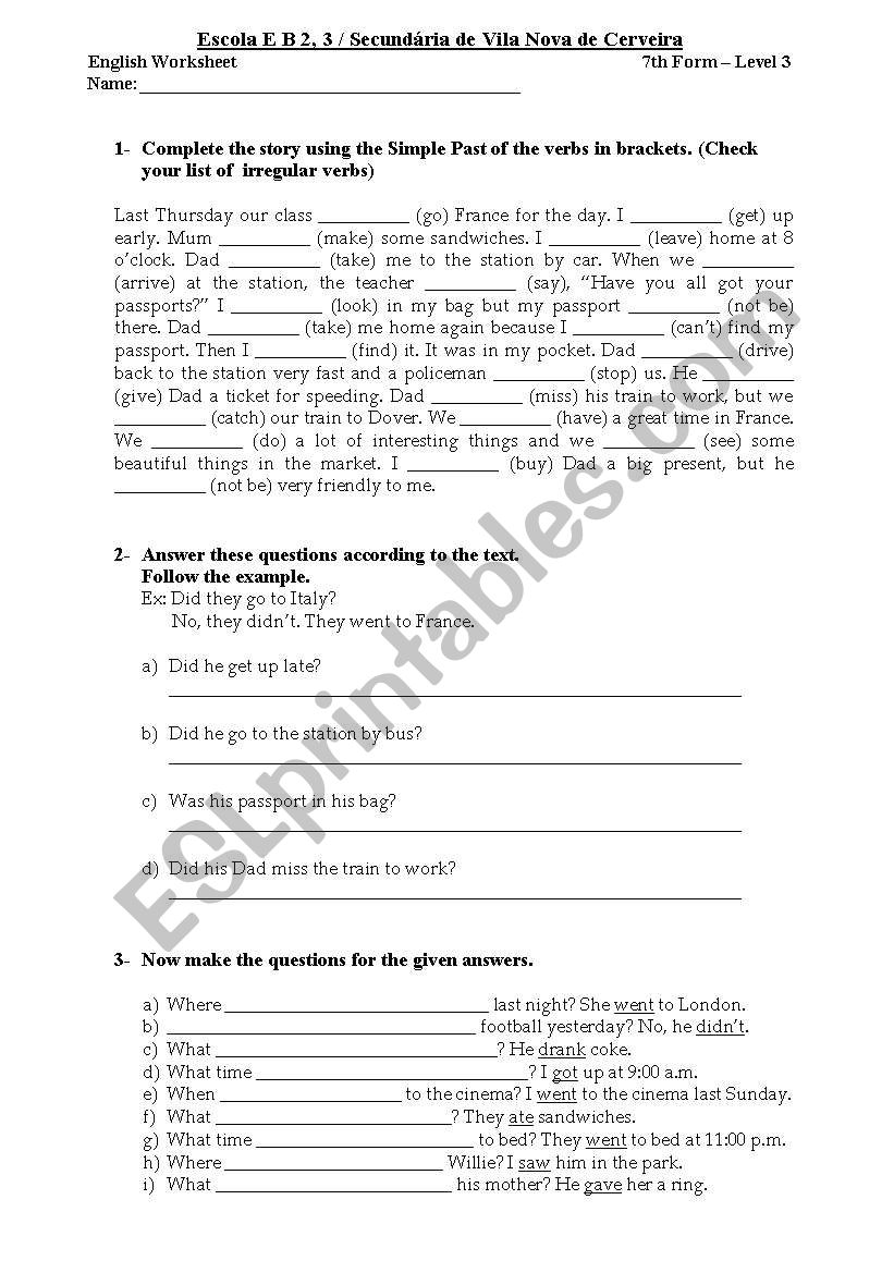 Simple Past worksheet