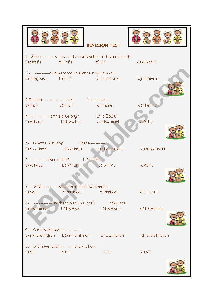 ReViSiOn TeSt  worksheet