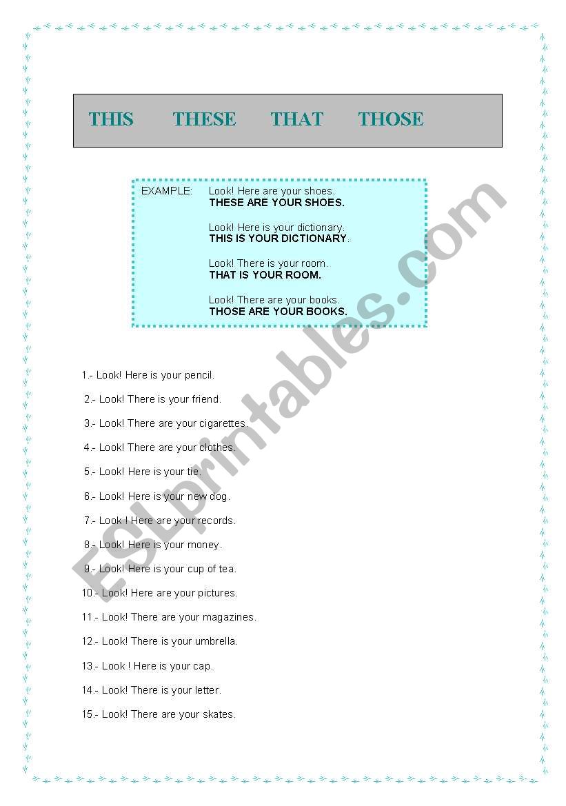 Demonstratives worksheet