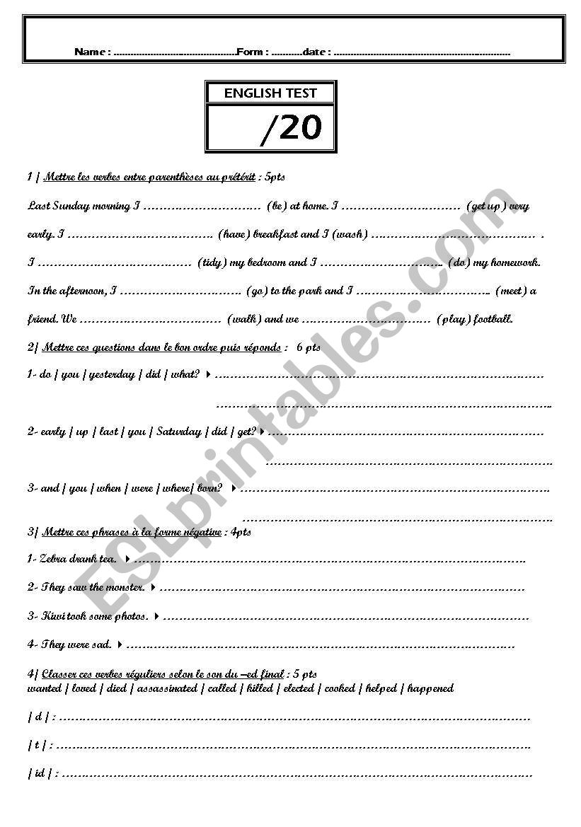 Past Simple Test worksheet