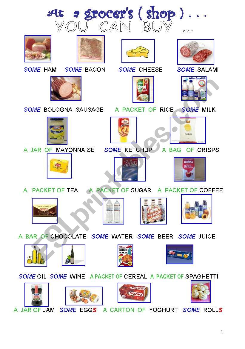 AT A GROCERS YOU CAN BUY  worksheet