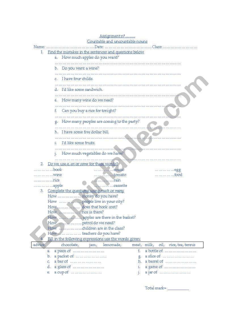 Countable and Uncountable nouns 