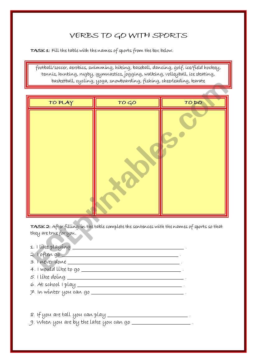 SPORT VERBS worksheet