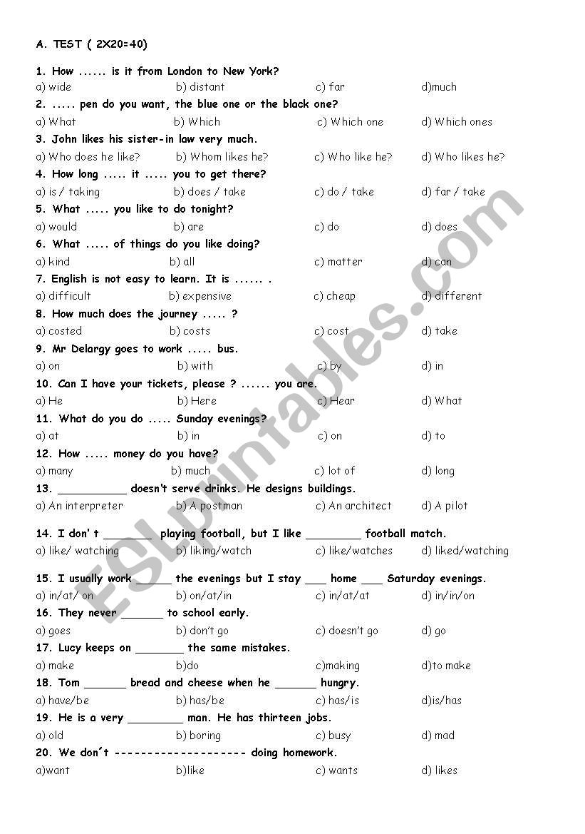 Exam worksheet