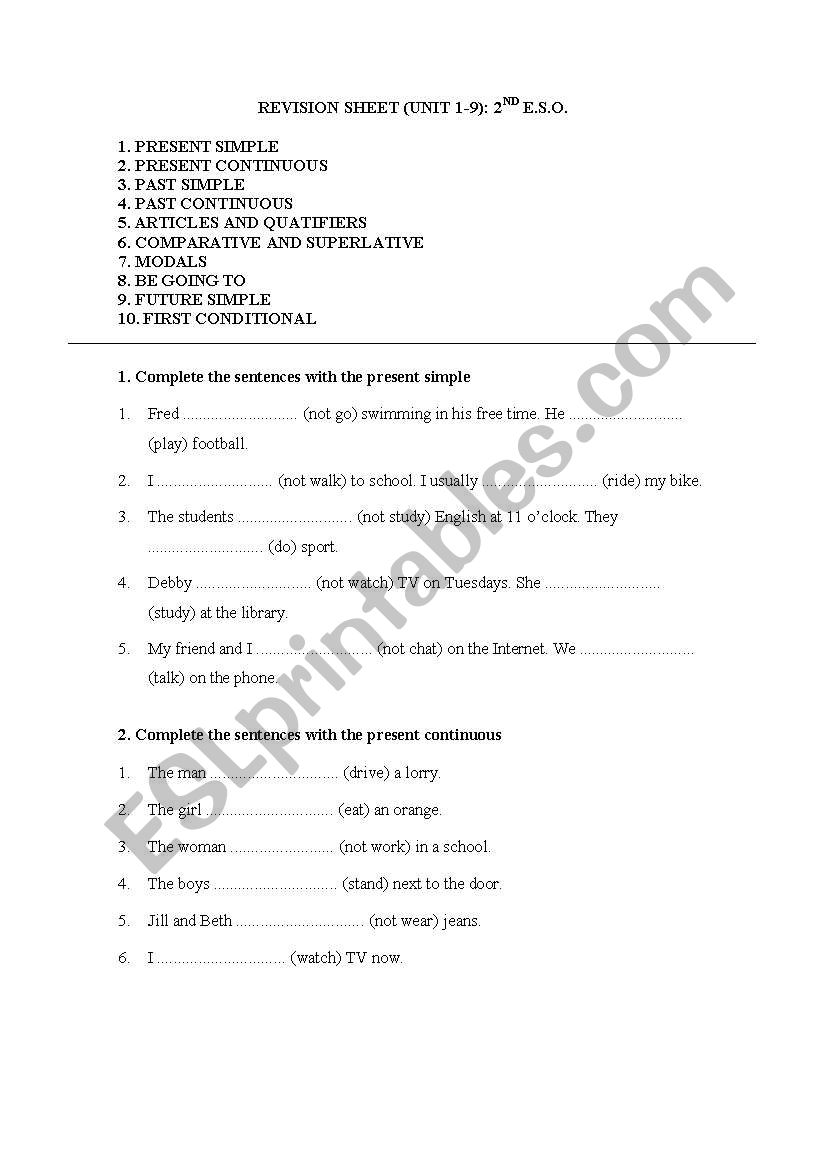 Revison sheet for 2nd of E.S.O.