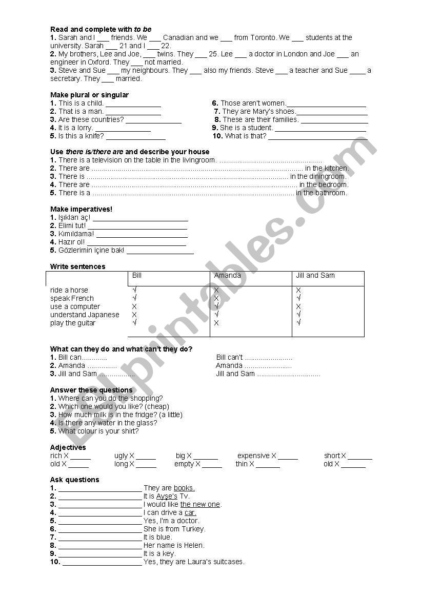 Exam for beginners worksheet