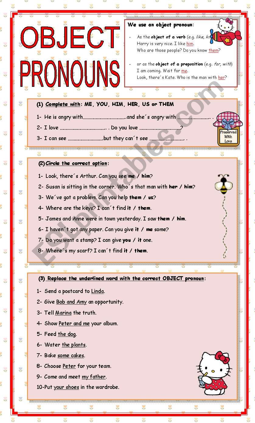 OBJECT PRONOUNS ESL Worksheet By Paola 