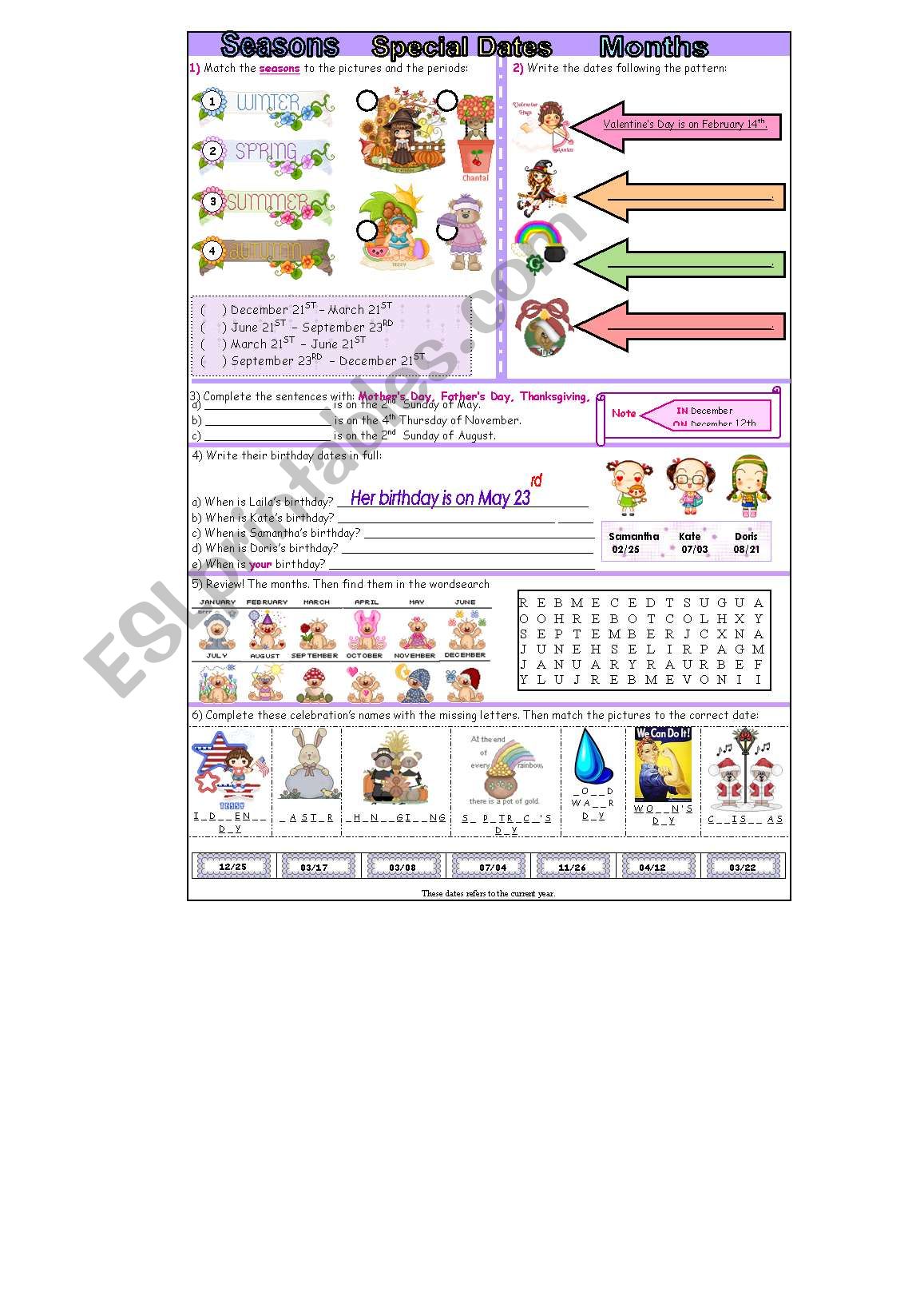 Seasons Special Dates and Months Revision