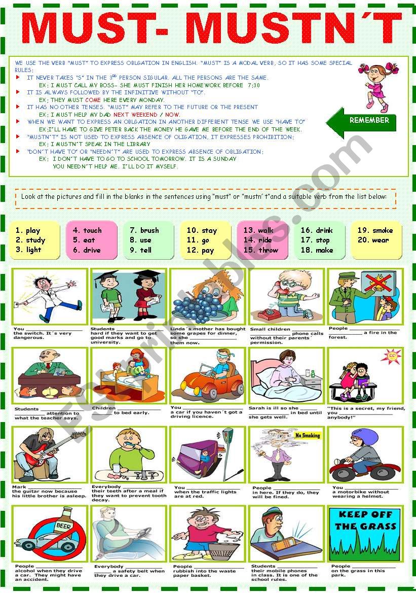 Must Task MUST-MUSTN´T - ESL worksheet by Katiana