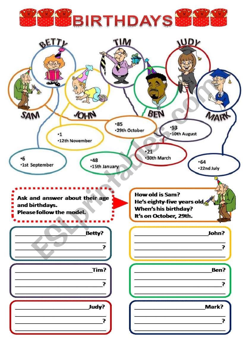 BIRTHDAYS worksheet