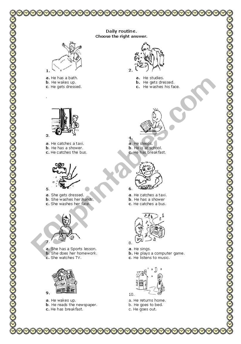 Daily Routine -multiple choice exercise with key!