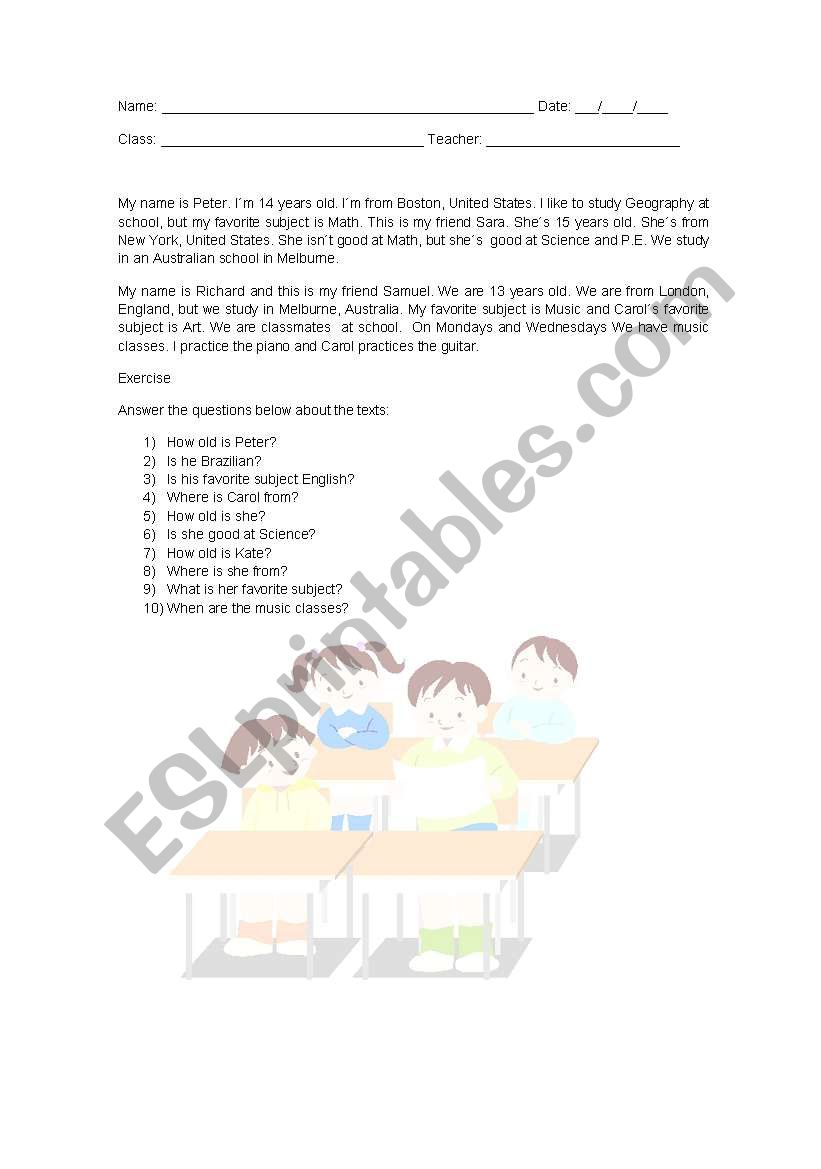 Text Comprehension worksheet