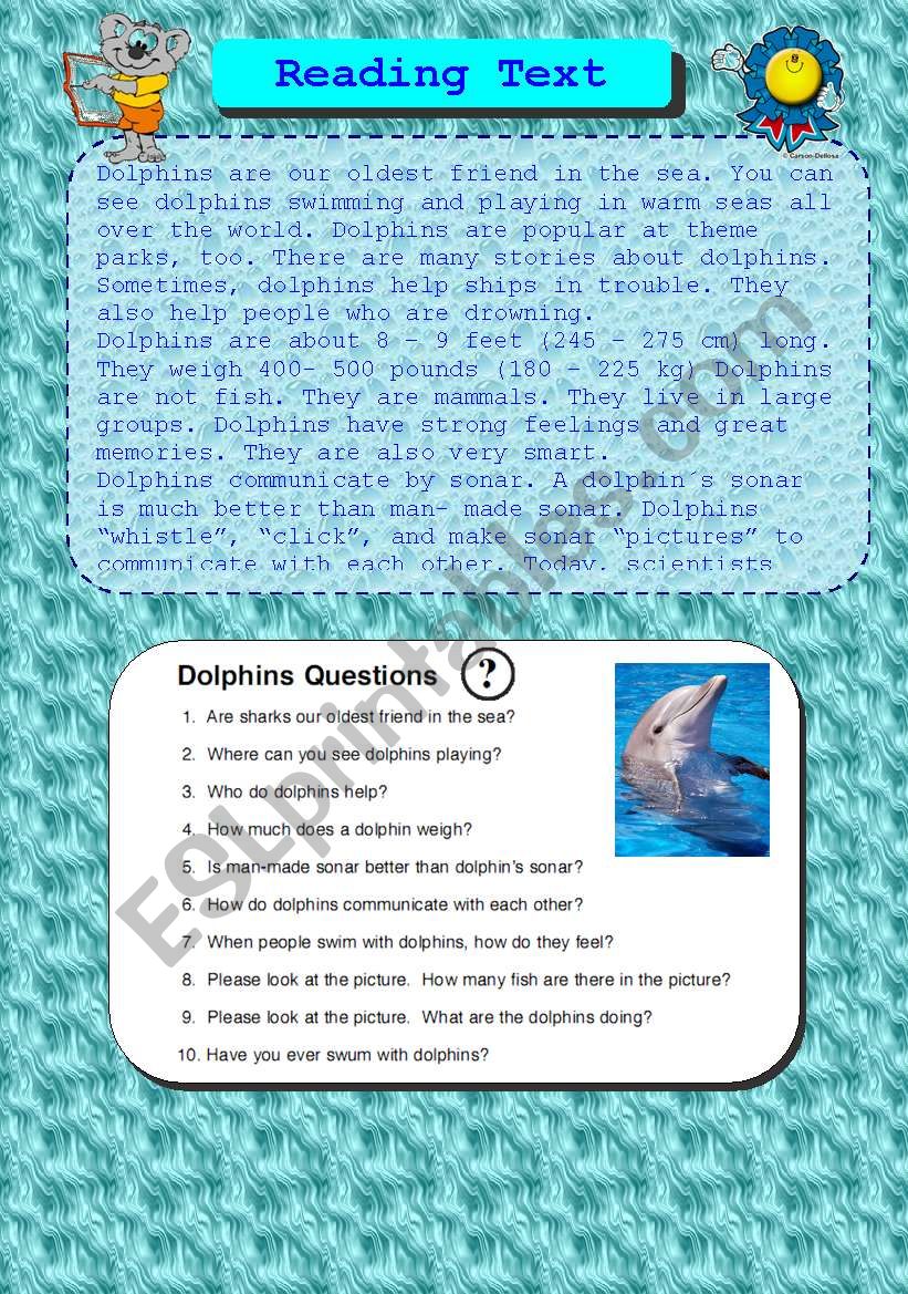 Dolphins reading PART 1 worksheet