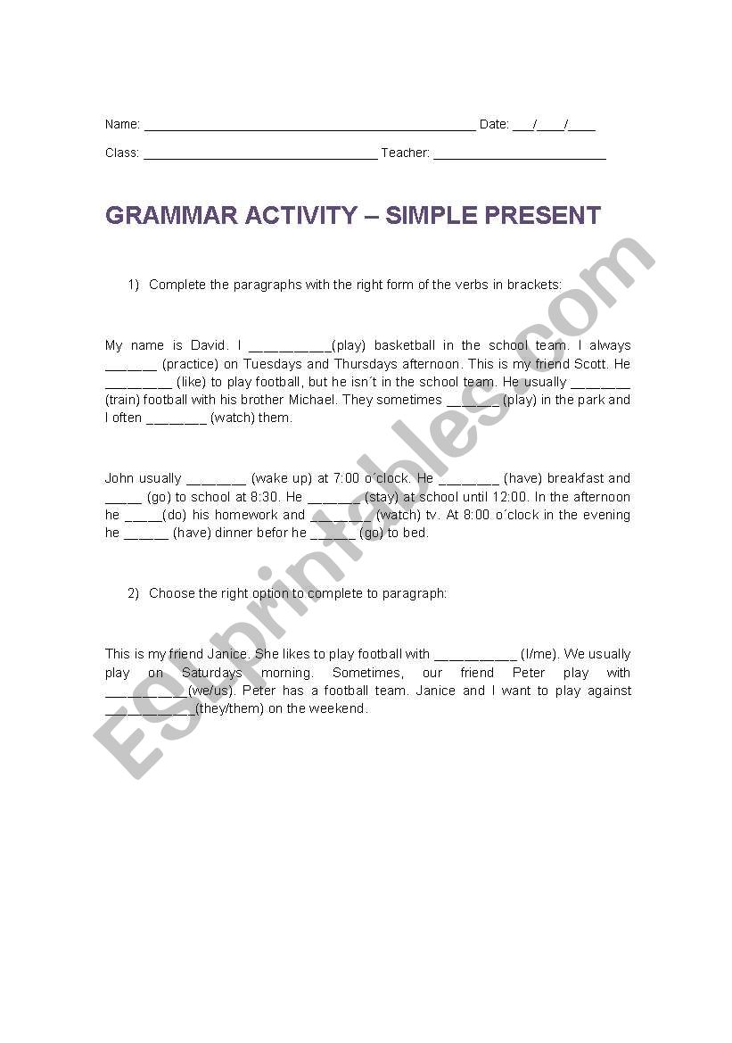 simple present worksheet