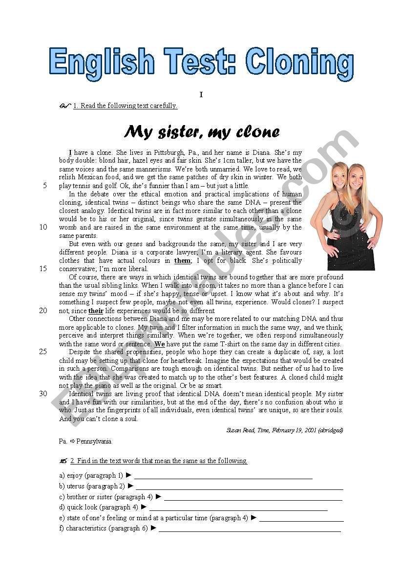 Test on CLONING worksheet