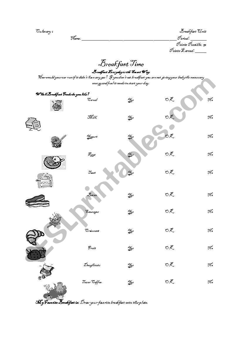 Food Worksheet worksheet
