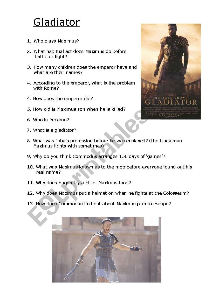 Gladiator worksheet