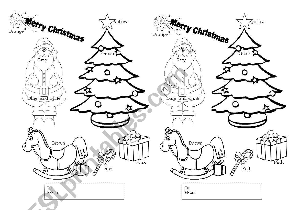 christmas card and colors worksheet