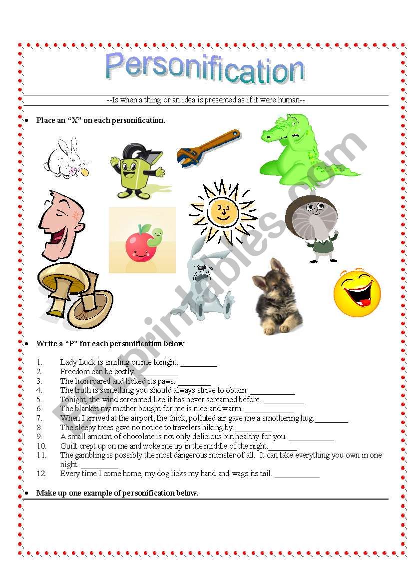 Personification ESL Worksheet By Kut314