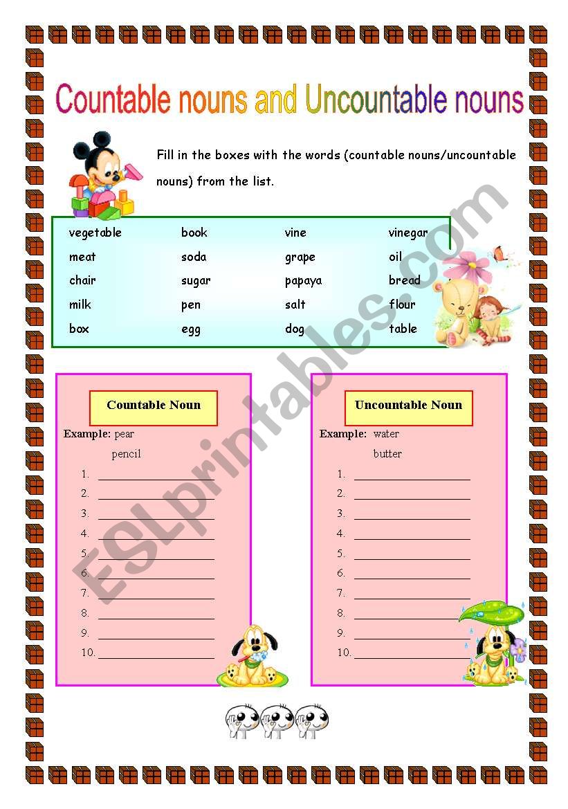 Countable nouns and Uncountable nouns