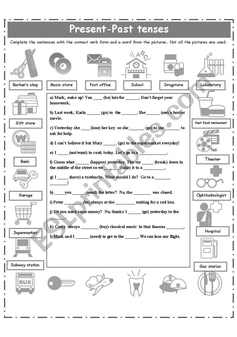 PRESENT/PAST TENSES-PLACES worksheet