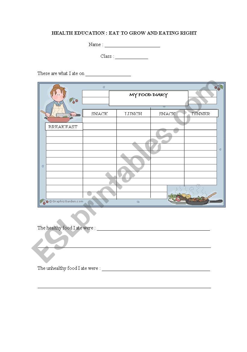 Food Diary worksheet