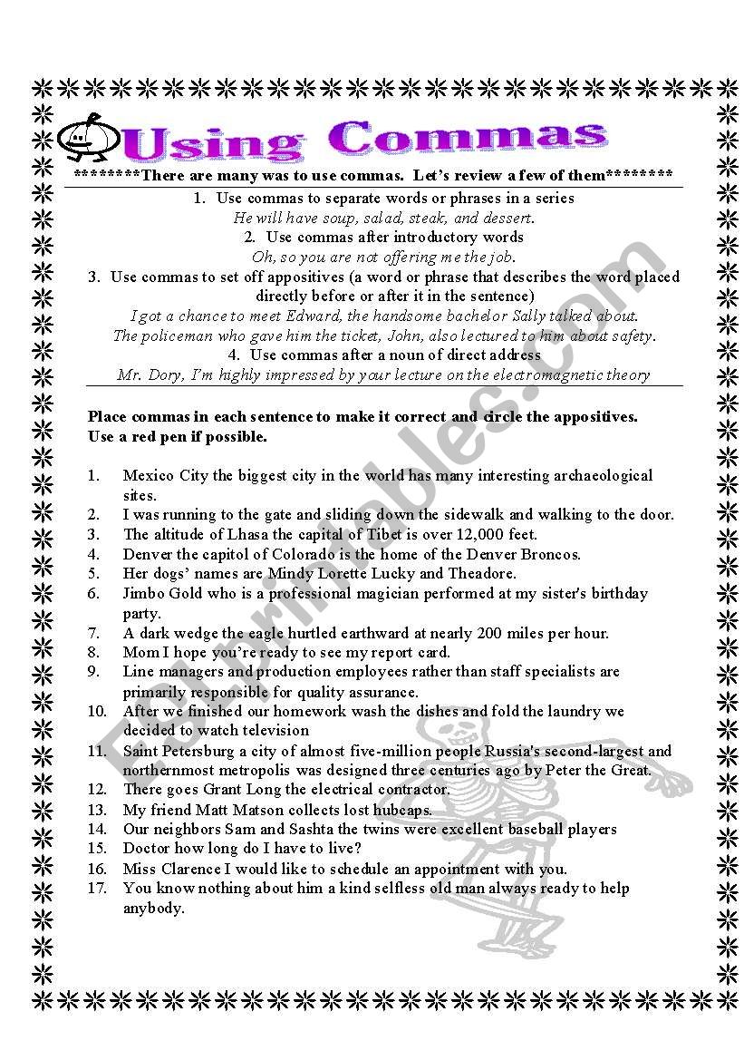 Using Commas worksheet