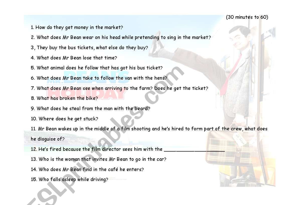 MR BEANS HOLIDAYS (2nd part) worksheet