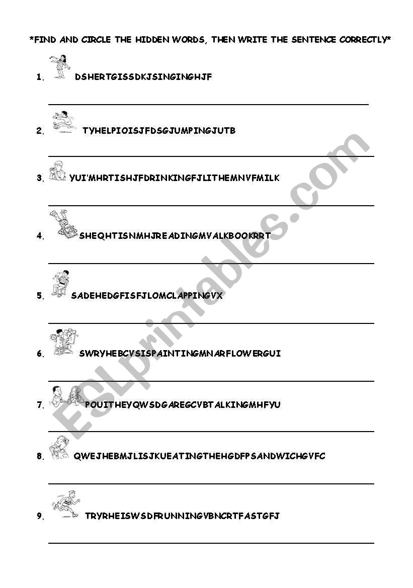 actions with -ing worksheet