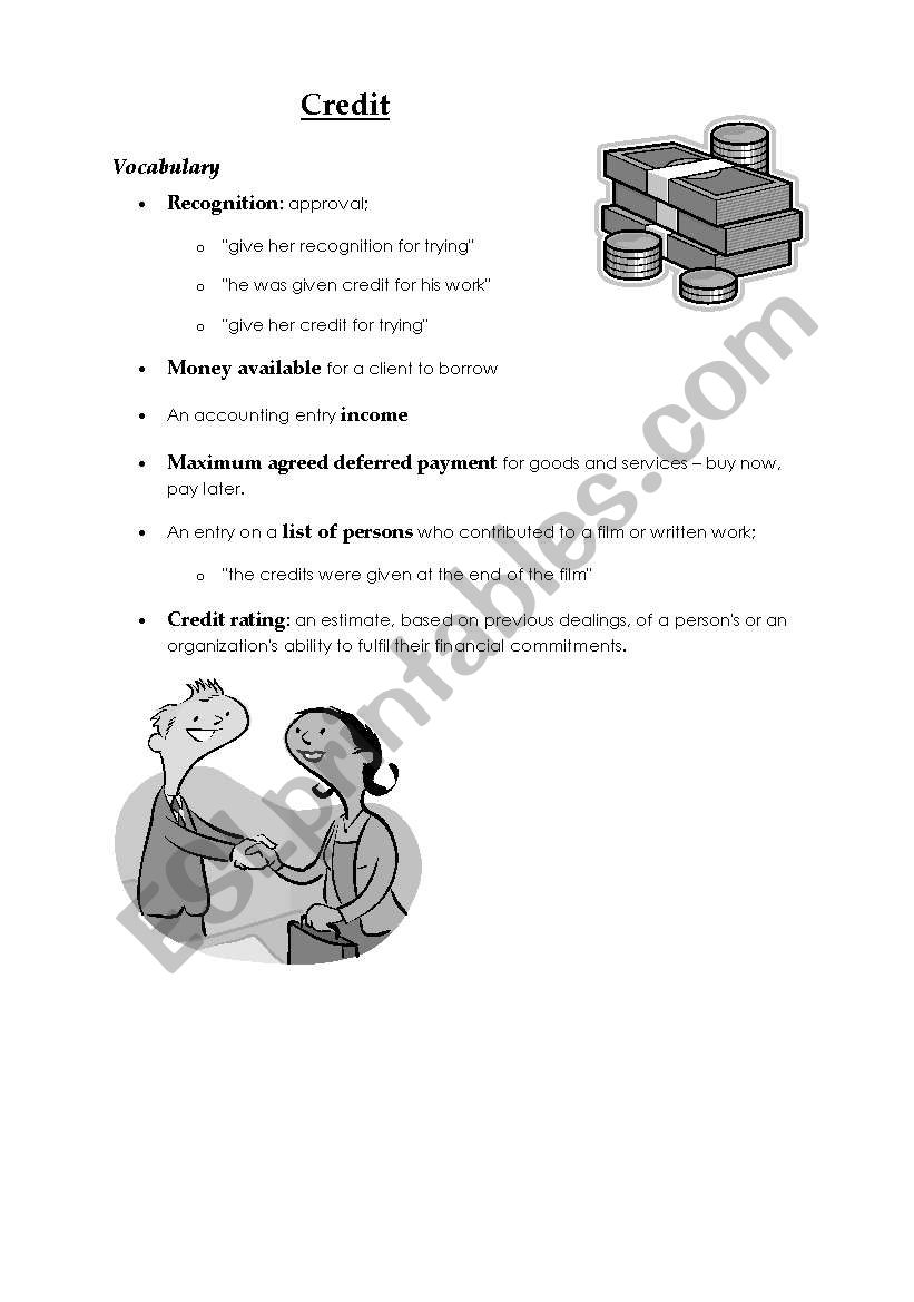 Credit - vocabulary worksheet