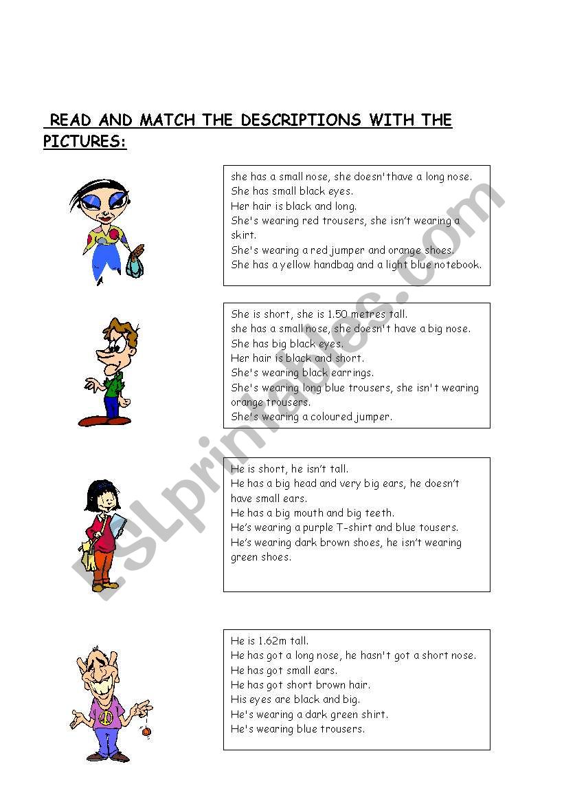 Read and match worksheet