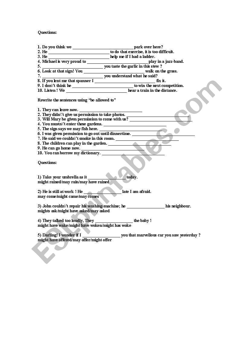 modal verbs test worksheet