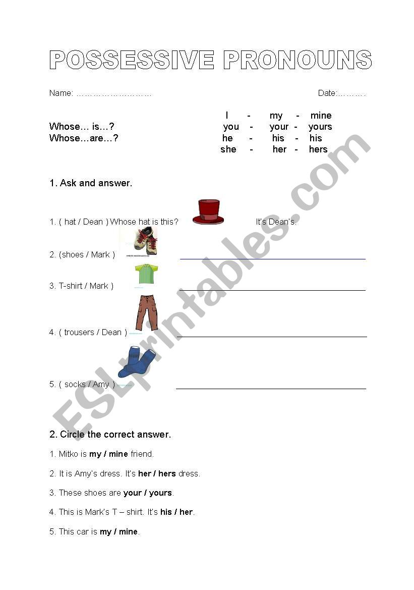 POSSESSIVE PRONOUNS worksheet