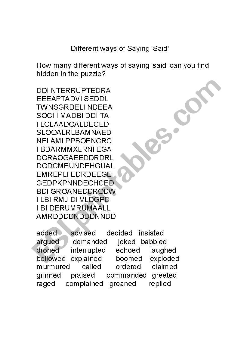WORDSEARCH: DIFFERENT WAYS OF SAYIN SAID