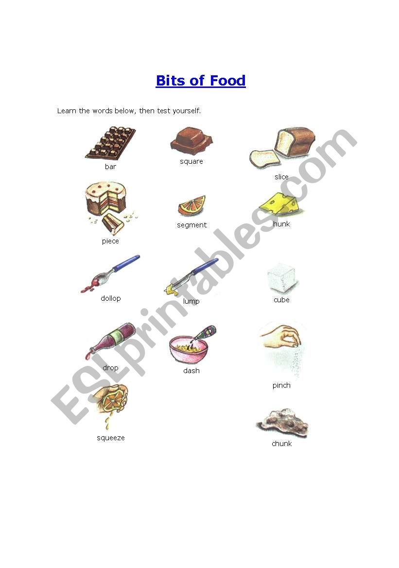 bits of food worksheet