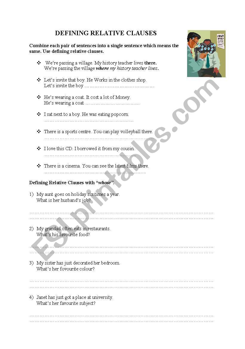 relative clause worksheet